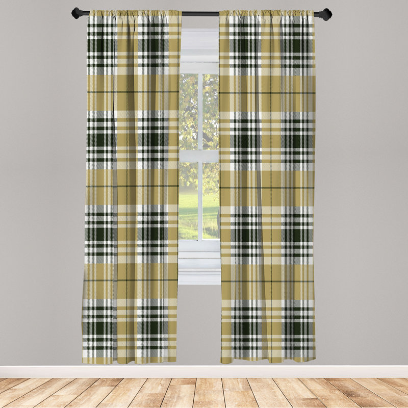  Checkered Curtains, Plaid Tartan English Tile, Khaki Evergreen, 56" W x 84" L
