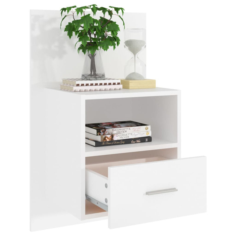 Jaicee Wall-mounted Bedside Cabinet, White, Set of 2