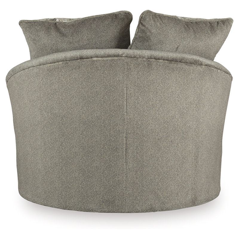 Gray Microfiber Swivel Barrel Chair with Geometric Pillows