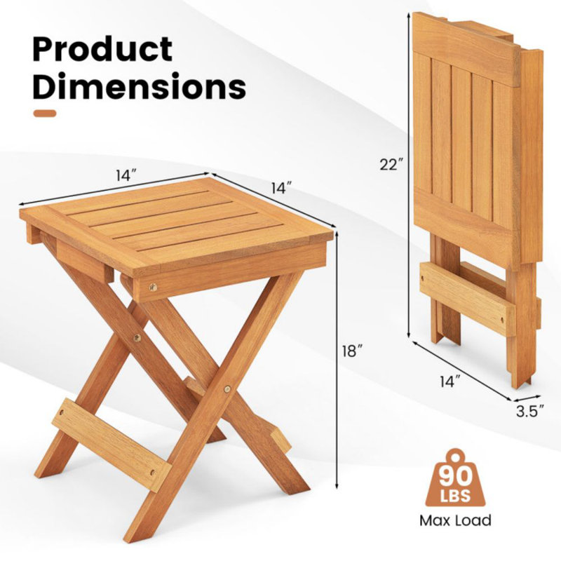 14 Inch Compact Folding Side Table With Slatted Tabletop