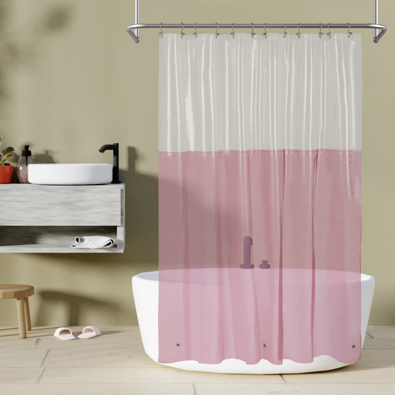 Rideau de douche Waterpoof, H 72 po x l 72 po, Transparent / rose