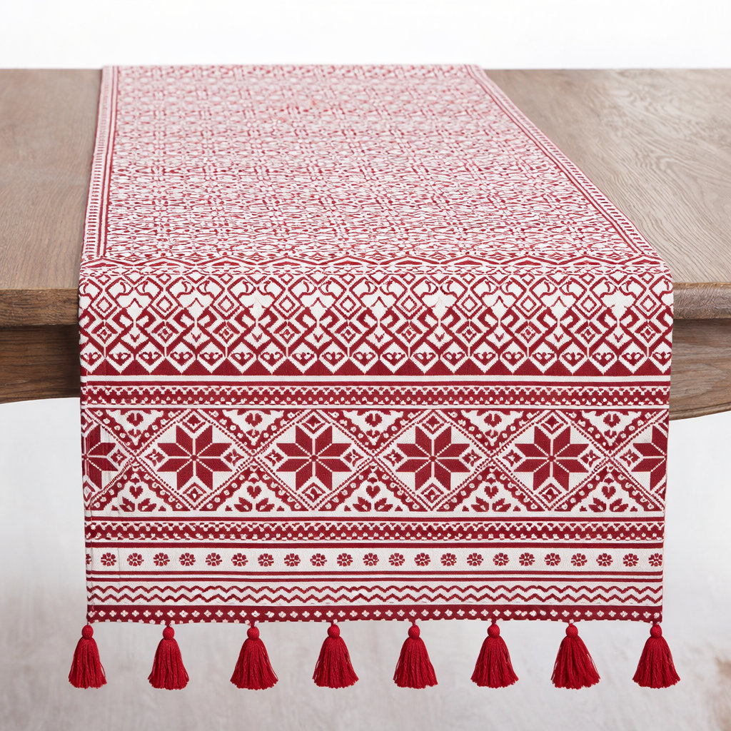 Jayapura Geometric Christmas Table Runnner, 16" x 54"