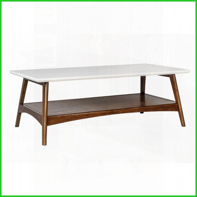 Table basse Mid-Century à deux tons avec tablette de rangement inférieure - structure en bois massif Plateau en panneau de fibres à densité moyenne pour le salon