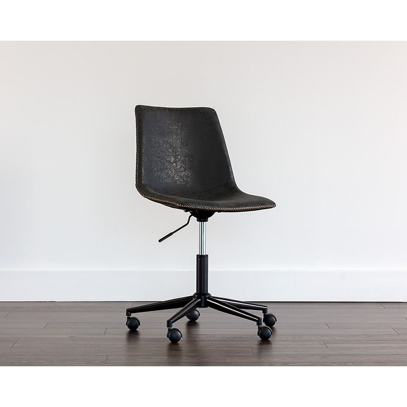 Swivel Task Chair, Black Faux Leather