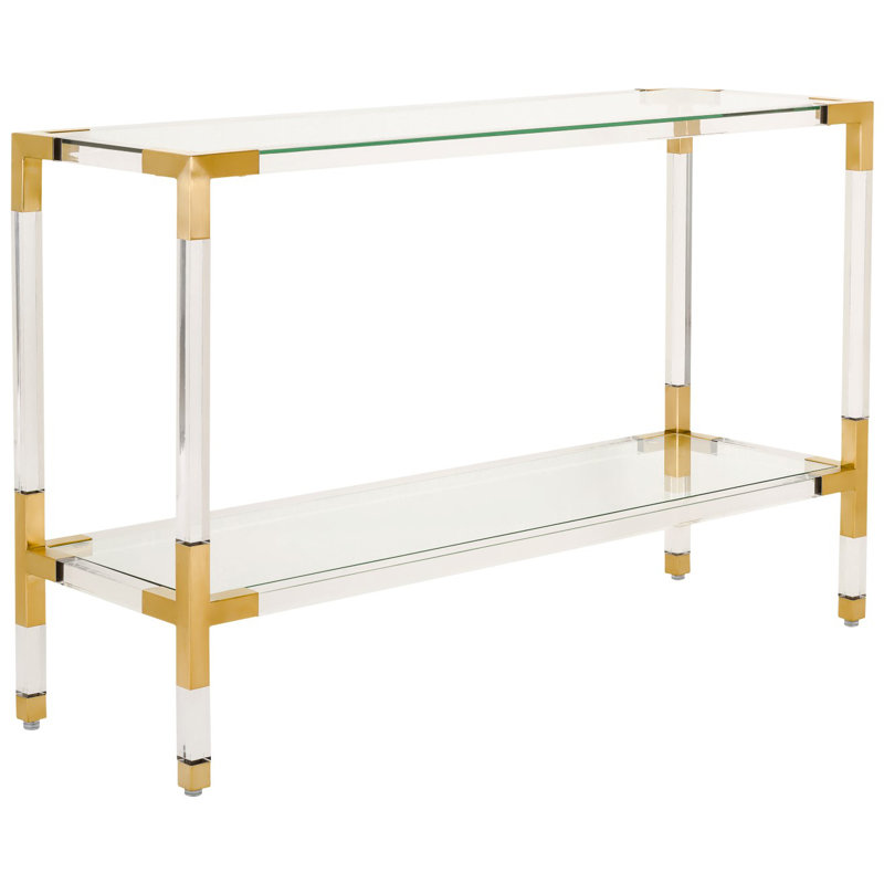 47'' W Glass Console Table, Brass