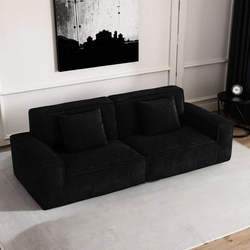 Moderne à 3 sièges, profondeur de 106,3 pouces, revêtement en microfibre noire, siège moelleux, dossier rembourré, compression à vide, pour zone de confort dans la chambre à coucher