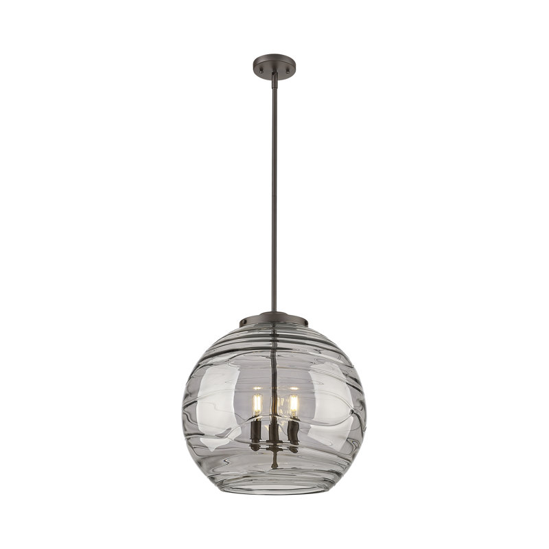Luminaire suspendu 3 lumières Christly, H 19,5 po x l 17,88 po x P 17,88 po, Brun foncé, Gris fumée clair