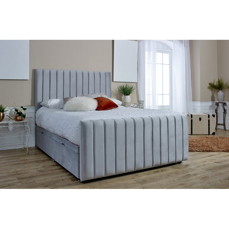 Adren Upholstered Ottoman Storage Bed, Silver, Kingsize (5')