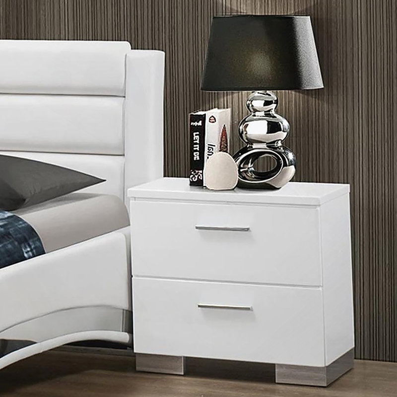 Table de chevet contemporaine avec deux tiroirs de rangement pour la chambre à coucher, idéale pour la vie moderne et les espaces organisés