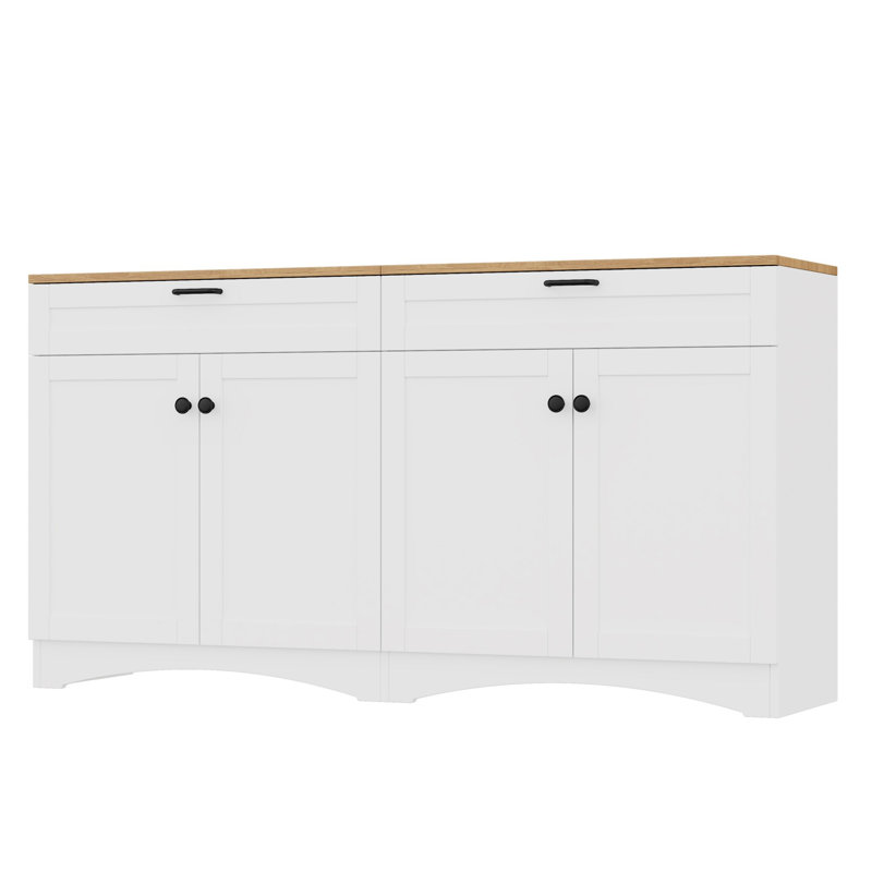 Mid-Century Buffet Cabinet with Rustic Handles, White
