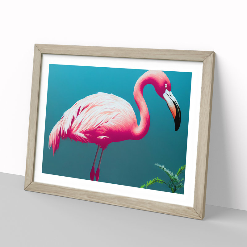 Electrifying Flamingo - Single Picture Frame Painting, 25cm H x 34cm W x 2cm D, Oak