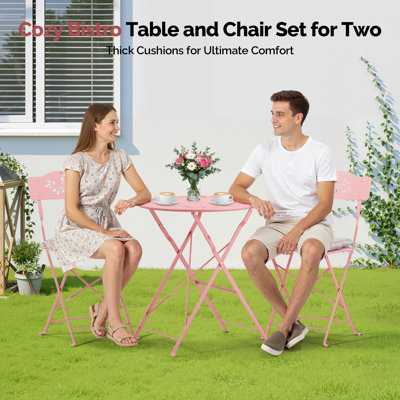 3-Piece Bistro Set With Seat Cushions,Pink