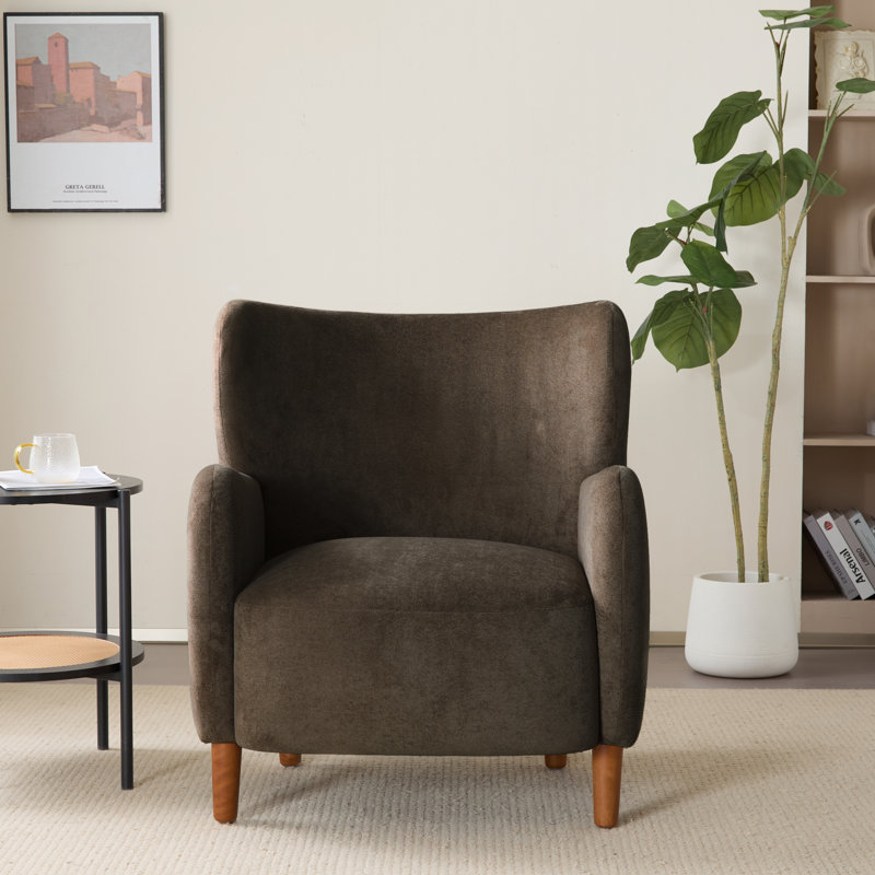 Langston Velvet Upholstered Wingback Accent Chair, Dark Brown