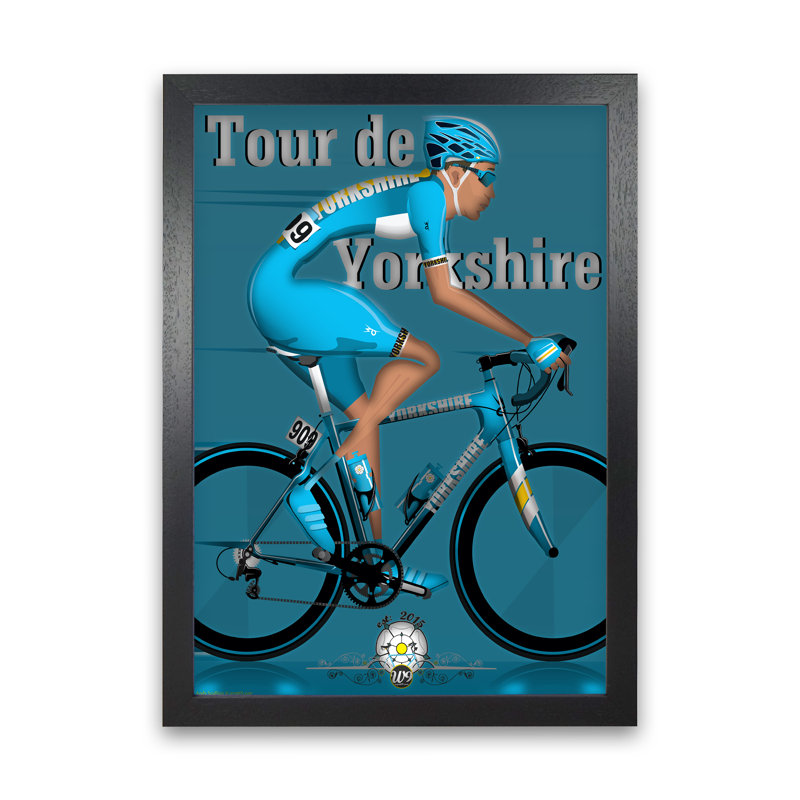 Tour De Yorkshire 2018 Blue - Print, 42cm H x 30cm W x 3cm D, Black Framed