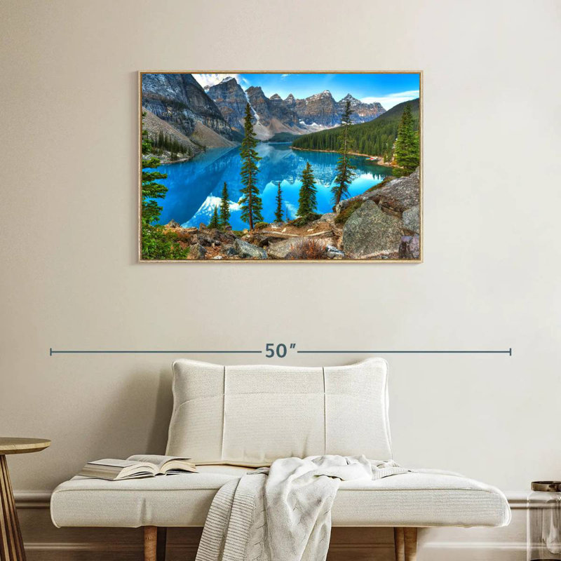 Moraine à Banff, 37 po x 25 po, Cadre flottant en bois naturel