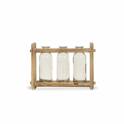 Ensemble de trois pots en verre de 7 po dans un support en bois