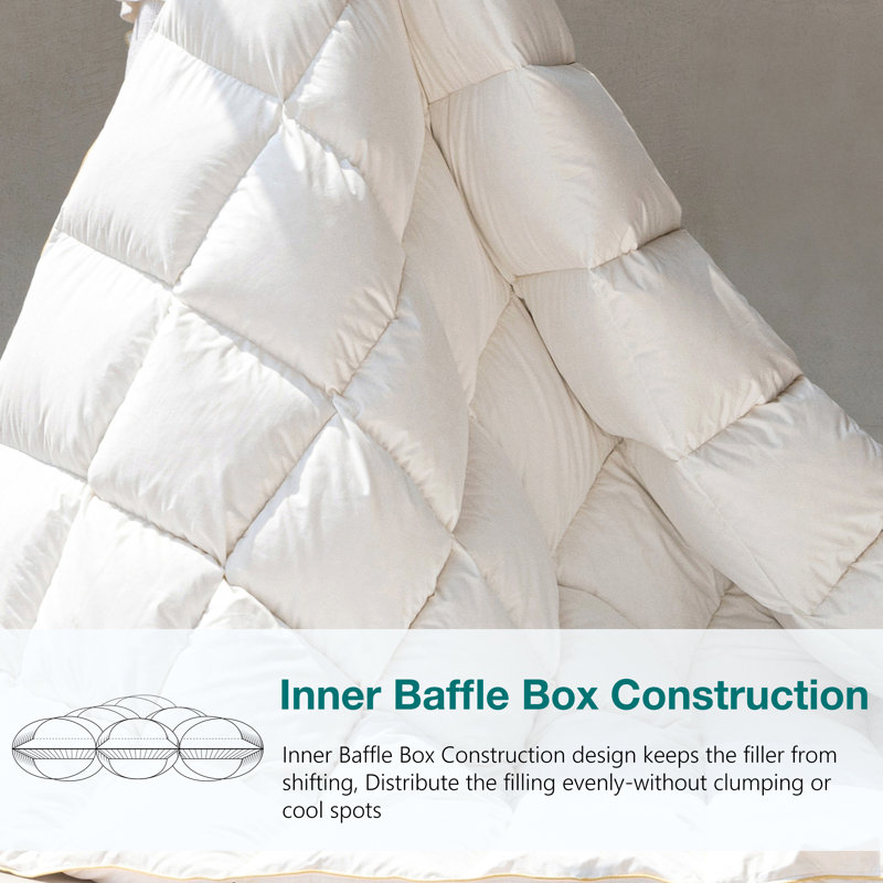 Goose Down Comforter All Season-Ultra Soft and Cozy Noiseless Duvet Insert with Egyptian Cotton Cover, Fluffy Warm Comforter