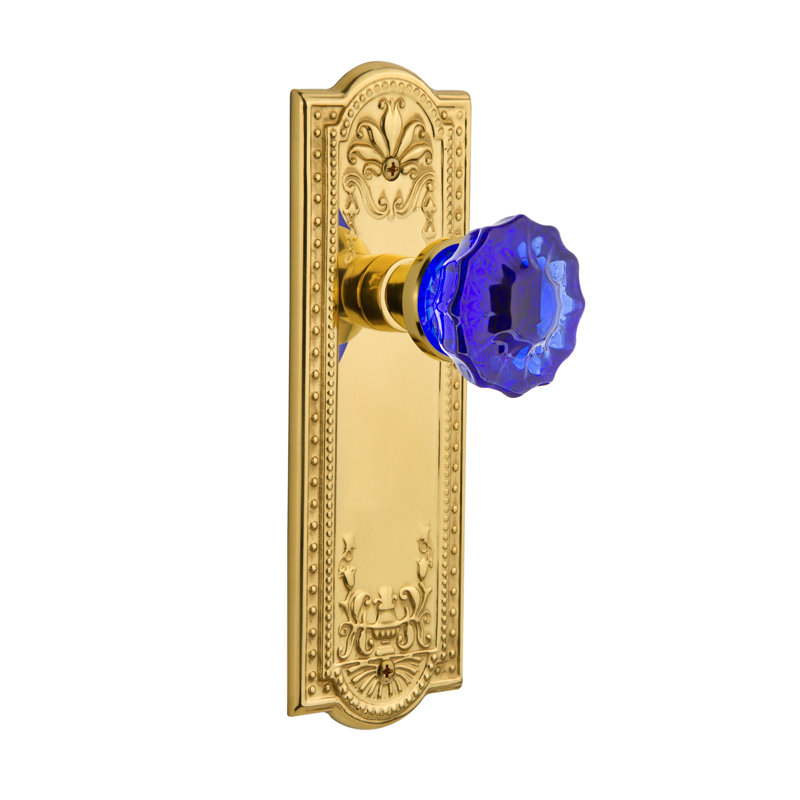 Plaque Meadows avec bouton de porte en cristal cobalt, 2 3/4, Laiton poli