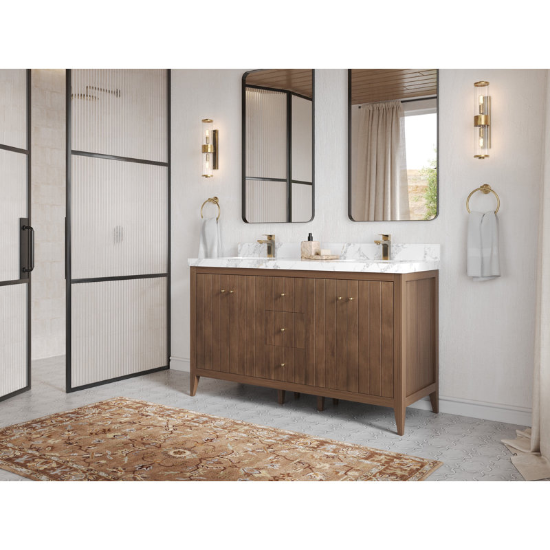 Atlanta Teak Double Bathroom Vanity with Calacatta Gold Top