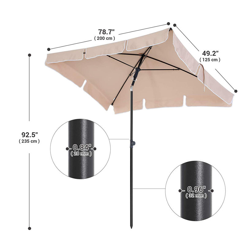 Jakobe 235 cm W X 125 cm D Rectangular Tilt Market Parasol with Manual Lift, Taupe