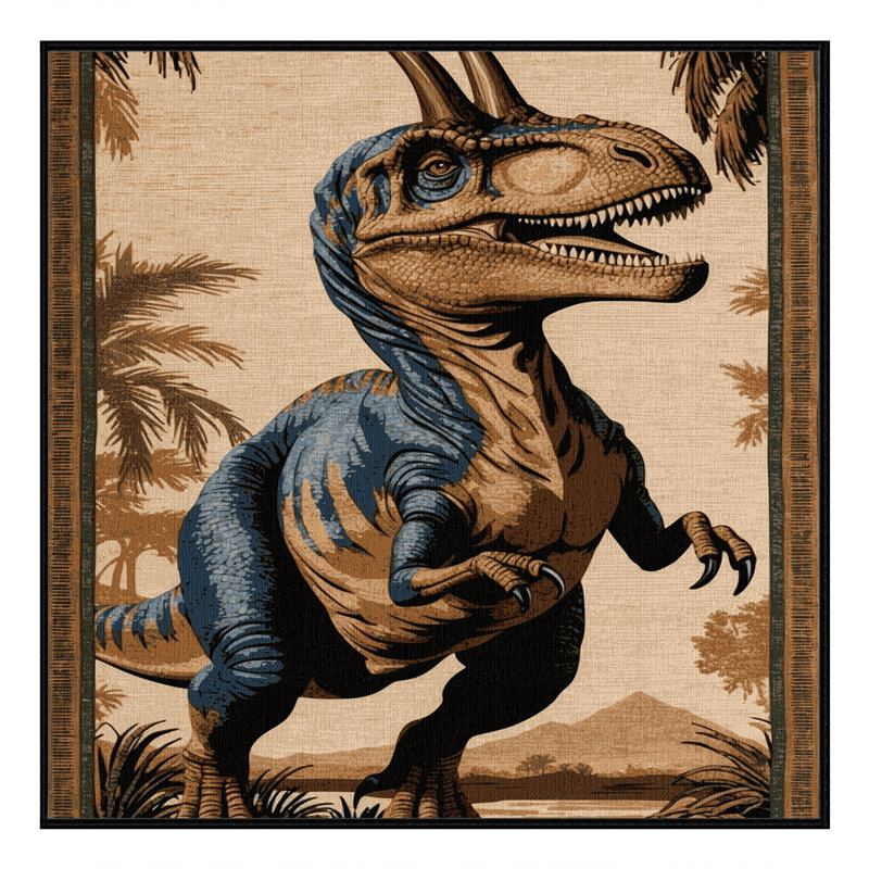 Machine Washable Dinosaurs Brown Area Rug, Square 4'