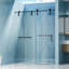 Porte de douche coulissante sans cadre, verre trempé transparent, finition noir mat, expérience de salle de bain moderne