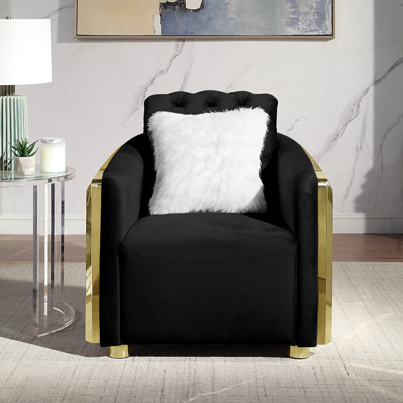 Fauteuil rembourré, Velours noir, Or