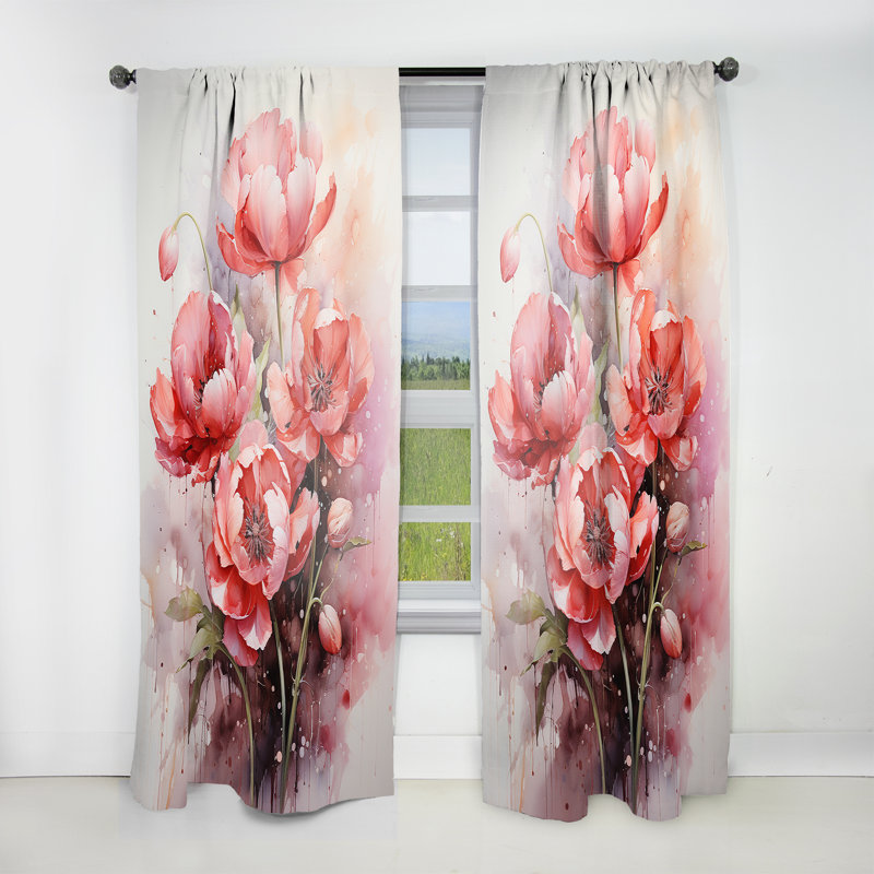 Mayvale Tulips Rendered in a Monochromatic Palette - Traditional Curtain - Velvet Room Darkening - 1 Panel, 52" W x 84" L