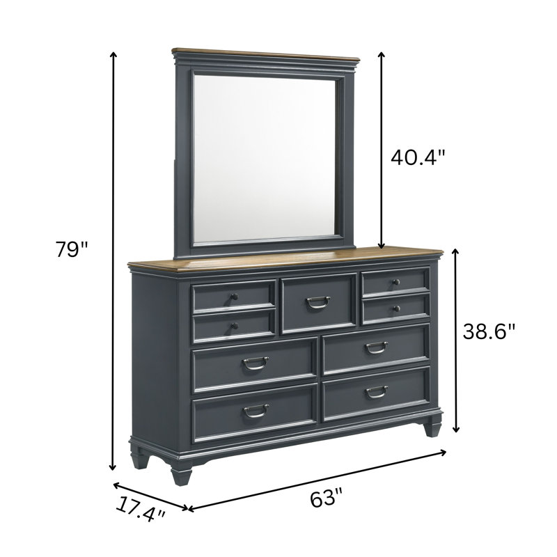 Commode 7 tiroirs avec miroir Semaj, Bleu