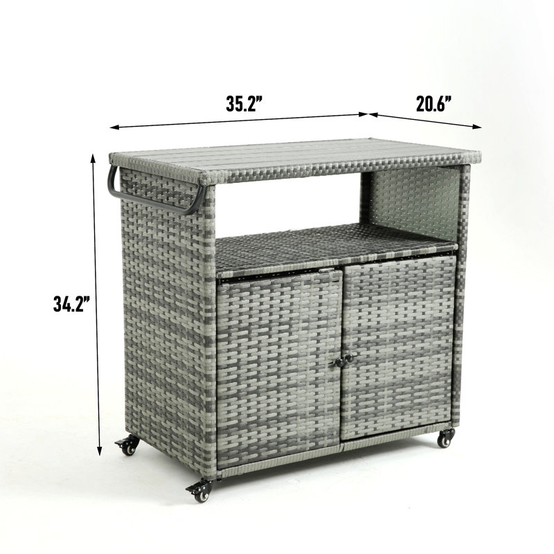Outdoor Wicker Bar Cart,Glass Top With Practical and Versatile, Brown