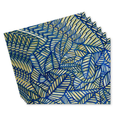 Blue Leaf Pattern Polyester Placemats Set of 6 | Home Decor