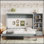 Grand lit escamotable avec rangement réglable en hauteur, cadre de lit mural avec tiroir pour petits espaces, gris