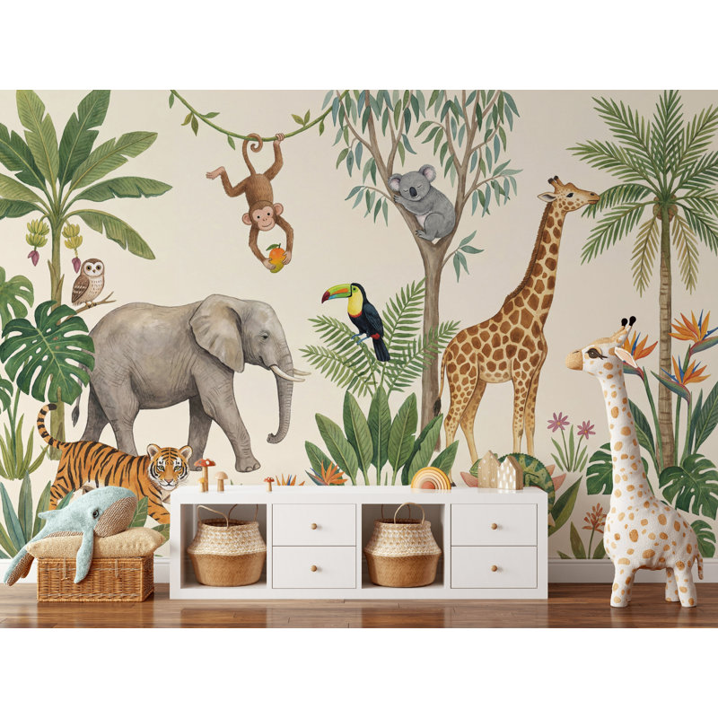 Papier peint jungle tropicale, 140 po x 108 po, Peler et coller