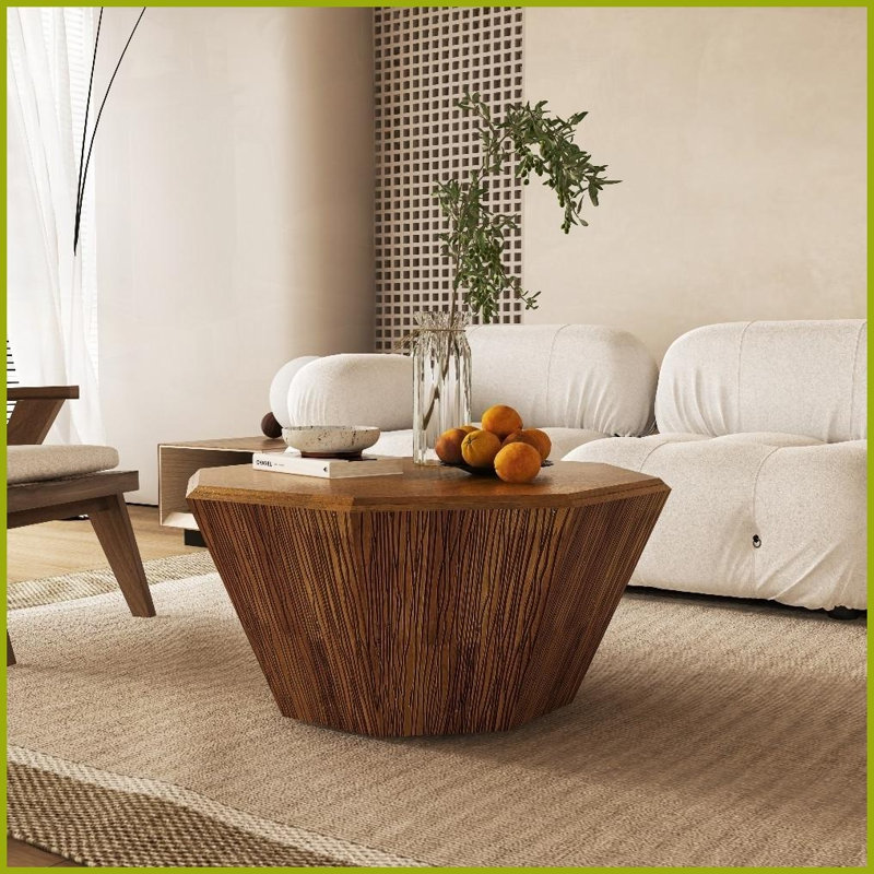 Table basse octogonale 31,5 po en bois d'hévéa naturel pour le salon et la chambre à coucher - Facile à assembler et durable
