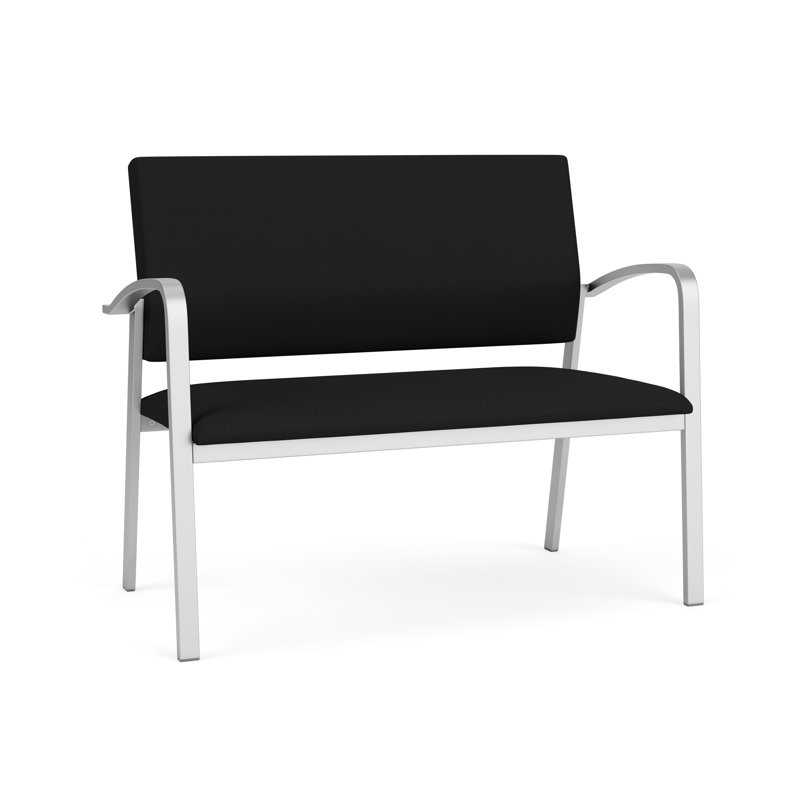 Newport Waiting Reception Loveseat Metal Frame, Silver, Open House Black