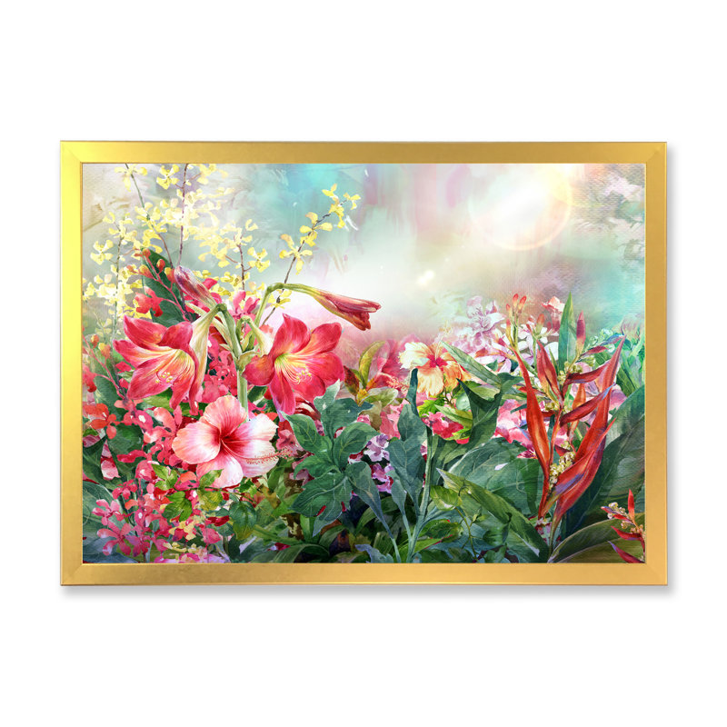 Impression de fleurs multicolores printanières sur toile, Cadre doré, H 16 po x l 32 po x P 1 po
