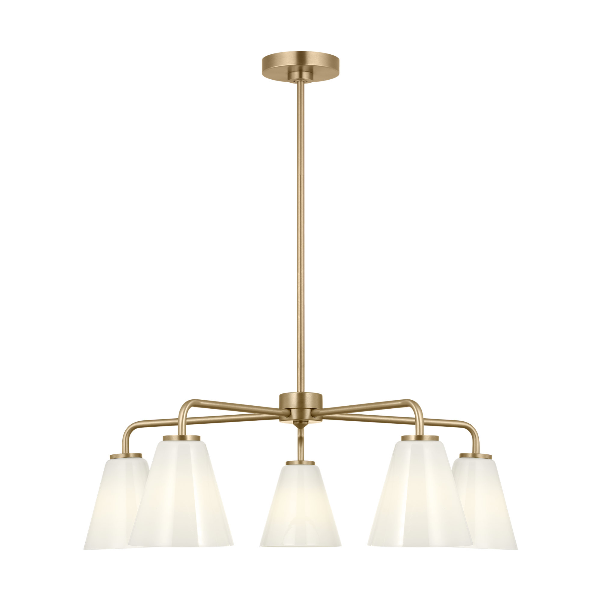 Hayden Five Light Chandelier, Satin Brass, White