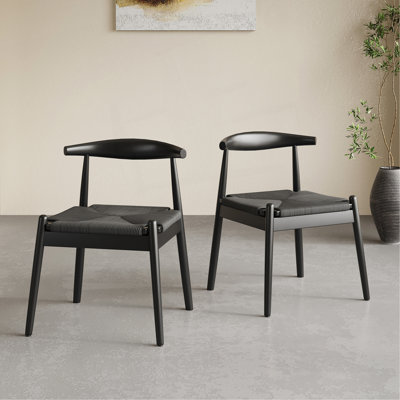 Ensemble de 2 chaises de salle à manger de style Mid-Century avec structure en chêne massif et siège tissé à la main Weave