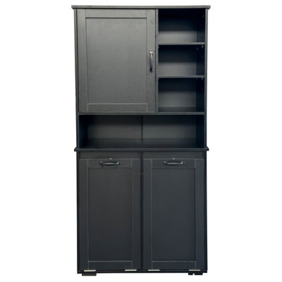 Armoire de buanderie avec portes et tablette, panier à linge inclinable, plusieurs espaces de rangement, style autoportant, tablette ouverte, tablette réglable