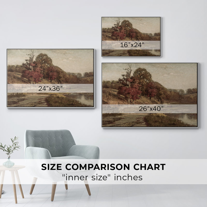Paysage rétro - DCXLVII, Toile encadrée flottée blanche, H 27 po x l 41 po x P 2 po