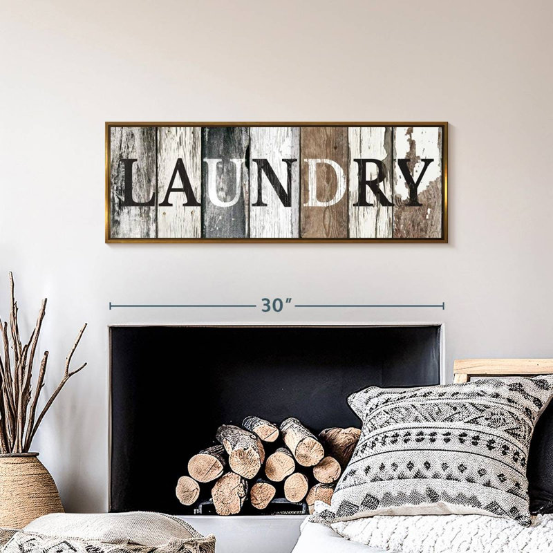 Rustic Laundry Wall Sign, Floating Frame Gold, 31" X 11"