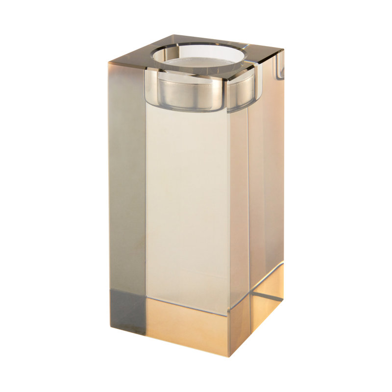 Petit porte-votive en cristal carré, Fumée, H 4,75 po x l 2,25 po x P 2,25 po