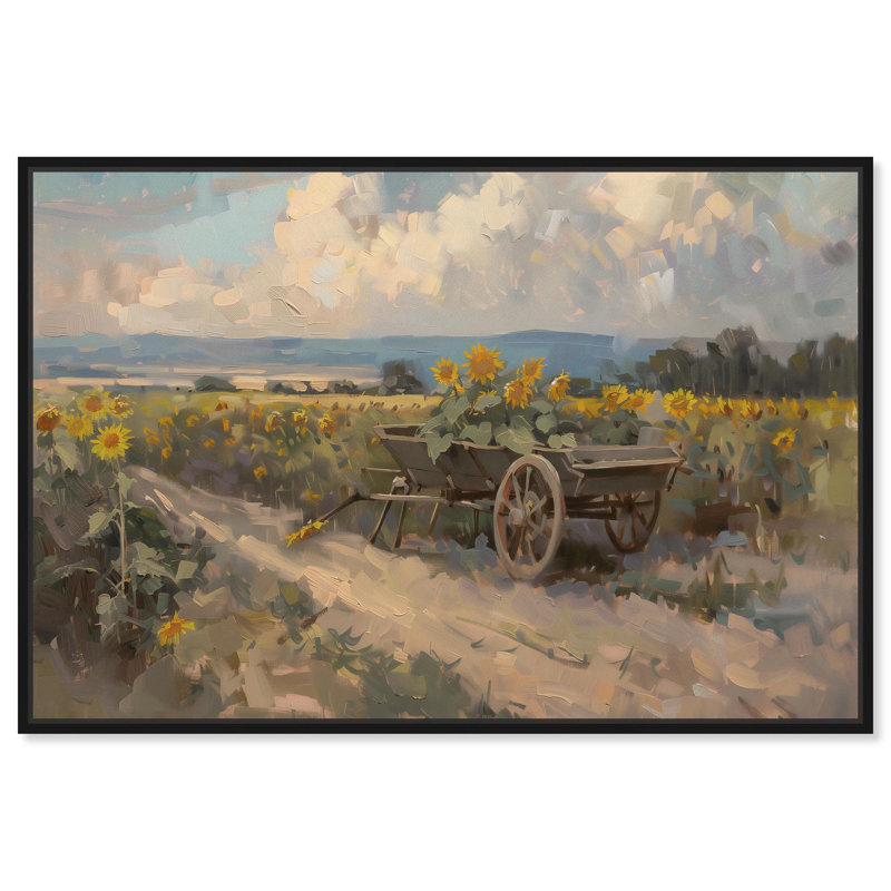 «Sunflower Field Canvas Autum» par , H 11 po x l 16 po, Cadre flottant noir