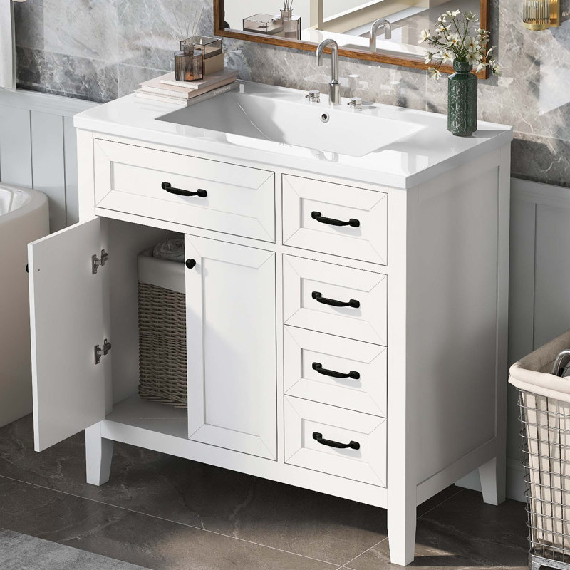 Meuble-lavabo 36 po avec lavabo, Blanc, Noir, noir, noir, noir