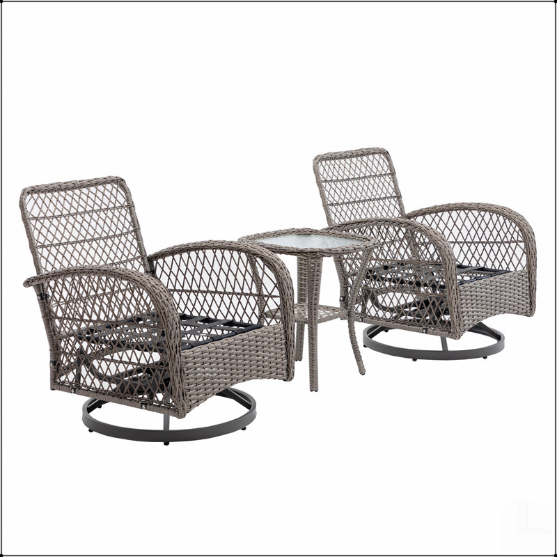 Ensemble de 3 chaises de patio à bascule pivotantes pour l'extérieur, ensemble de conversation berçant à 360 degrés, Gris