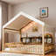 Lit en bois avec auvent, 3 étagères de rangement et lumière DEL-1652989211