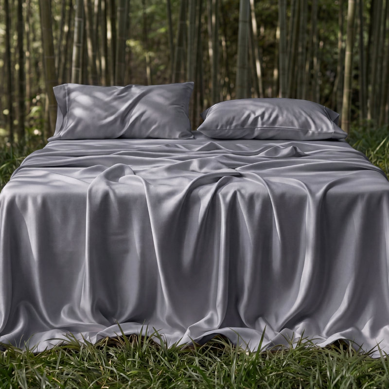 Essential Collection Cooling Rayon Derived from Bamboo Sheet Set, Split King Sheet Set with 2 Pillowcases, Dark Gray