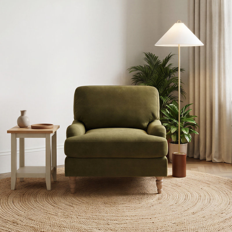 Bernard Upholstered Chenille Armchair, Green Chenille