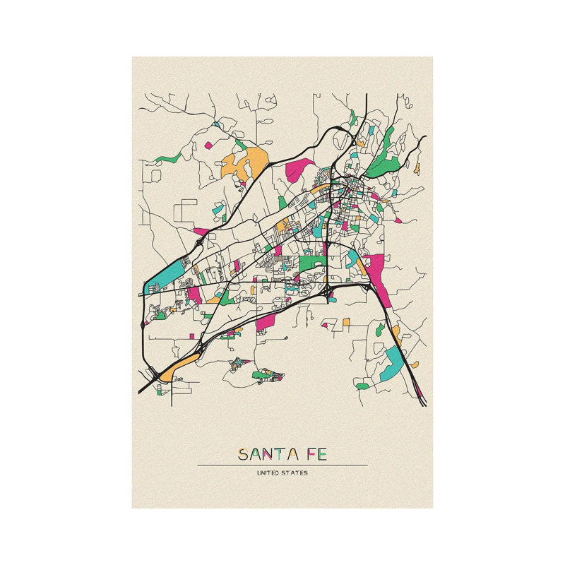 «Santa Fe, New Mexico Map» par Ayse Deniz Akerman - impression sur toile tendue, H 40 po x l 26 po x P 1,5 po