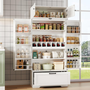 180 Cm Tall Kitchen Storage Cabinet With Wine Rack & Adjustable Shelves